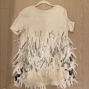 Oscar de la Renta Cream and Silver Blouse